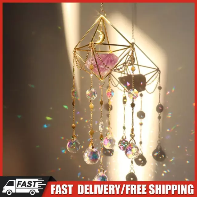 Crystal Wind Chime Natural Stone Moon Dream Catchers Windbell Hanging Ornament D