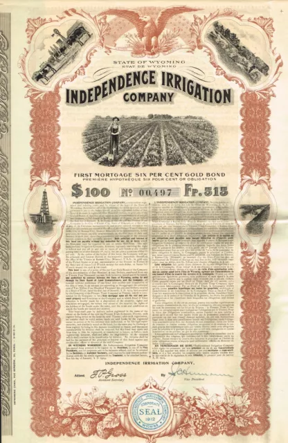 USA INDEPENDENCE IRRIGATION COMPANY stock certificate/bond