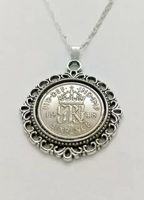 Sixpence Pendant - Silver Plated Water Wave Necklace. Birthday. Choose the year.