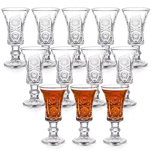 12 Pack 1.2 Oz Shot Glasses Set Fancy Shot Glasses with Stem Clear Cordial Gl...