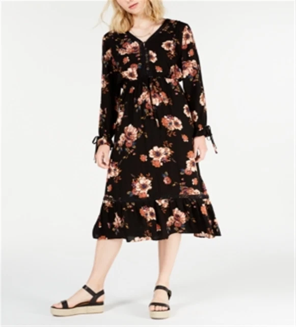 American Rag Junior's Floral Print MIDI Dress Black Size S