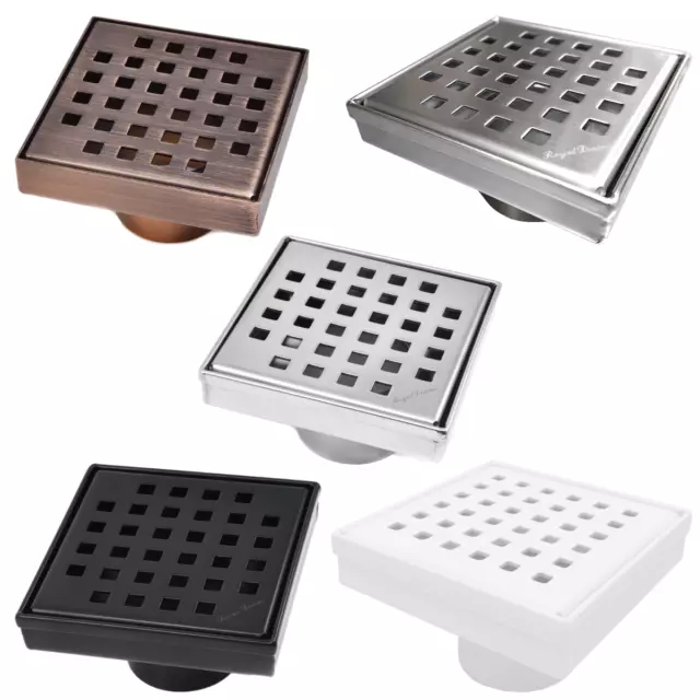 SereneDrains Square Shower Drain Stainless Steel Traditional Square 4" 5 Colors