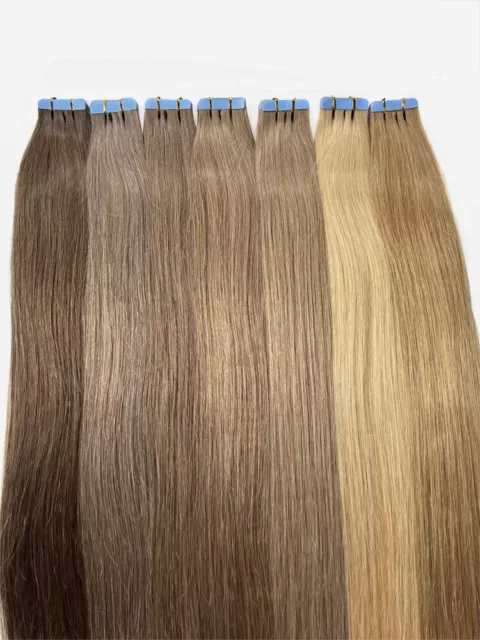 9A 14"-24" Tape In Real Remy Human Hair Russia Thick Weft Skin Extensions UK