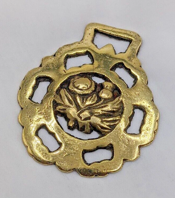 Brass Horse Medallion Vintage English Unity Thistle Pierced Batwing Show Parade