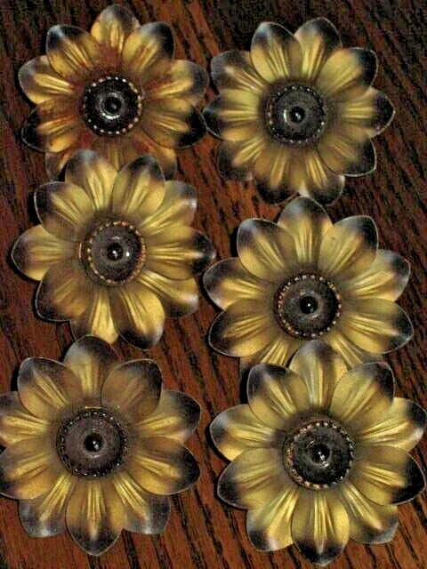 6 Vintage Drapery Curtain Tie Back Gold Metal Flower Push Pin 2"