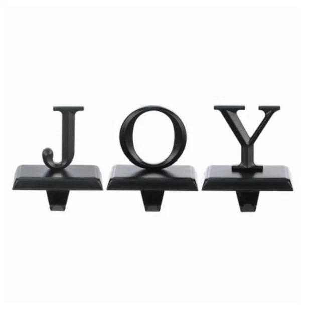 Christmas Stocking Holder Set Of 3 JOY (BLACK METAL)