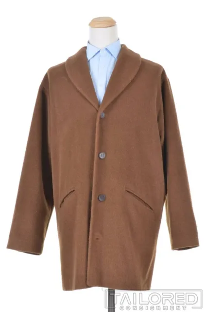 HICKEY FREEMAN Carmel Brown Alpaca Wool Shawl Collar Mens Jacket Car Coat - XL
