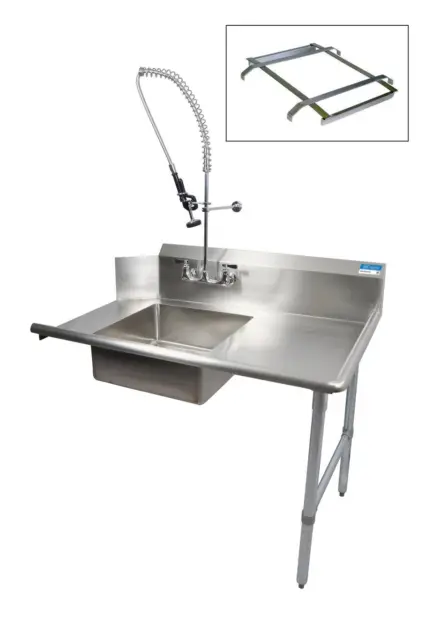 BK Resources 60" Soiled Dishtable Right w/ Pre-Rinse Faucet & Rack Guide