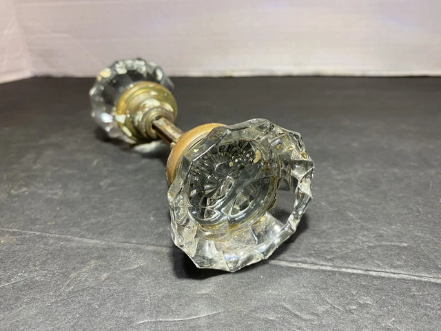 Antique Crystal Glass 12 Point Door Knob Set With Spindle