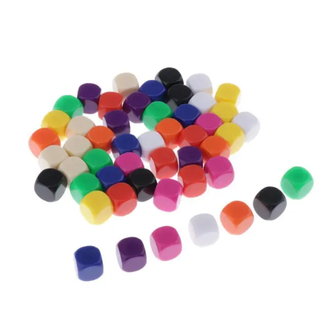 16MM Blank Colorful Dice for Board Games, DIY, Fun, and Teaching, Pack of 50