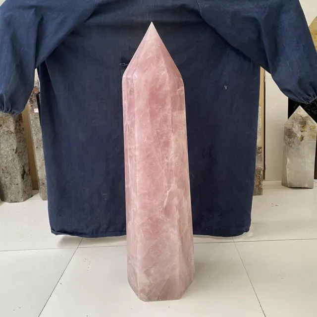 99LB top High quality Natural Rose quartz Point Crystal Obelisk Reiki Wand
