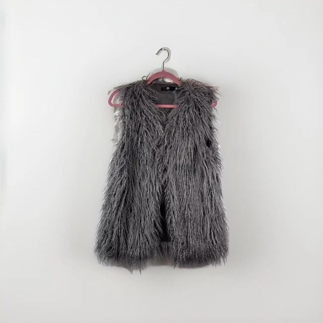 MISSGUIDED GREY FAUX Fur Gilet Vest Size 6 Fluffy Shaggy Sleeveless Jacket 5.00 PicClick UK