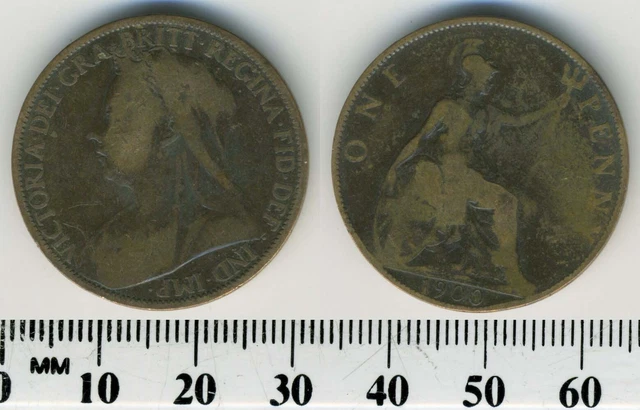 GREAT BRITAIN 1900 - 1 Penny Bronze Coin - Queen Victoria - #7