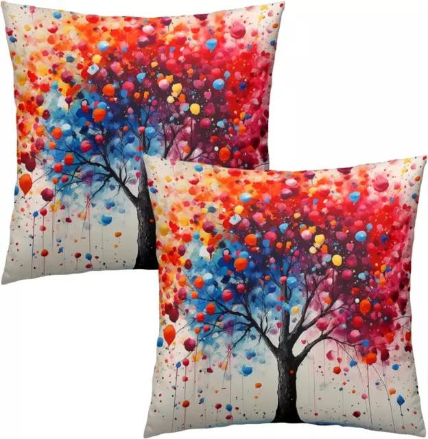 Colorful Four Season Tree Throw Pillow Covers 2 PCS 18X18 Inches Decorative