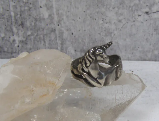 Vintage Sterling Silver Unicorn Band Ring Size 10.5 Fantasy Jewelry Fairy Tale