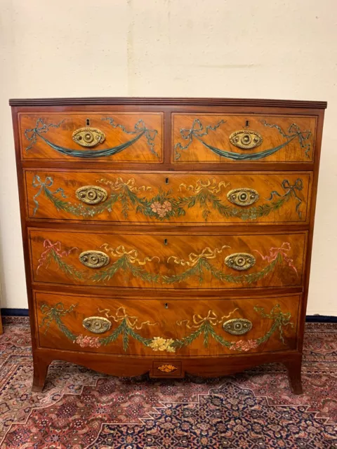 Stunning Regency Angelica Kauffman Decorated Bow Front Chest Of Drawers