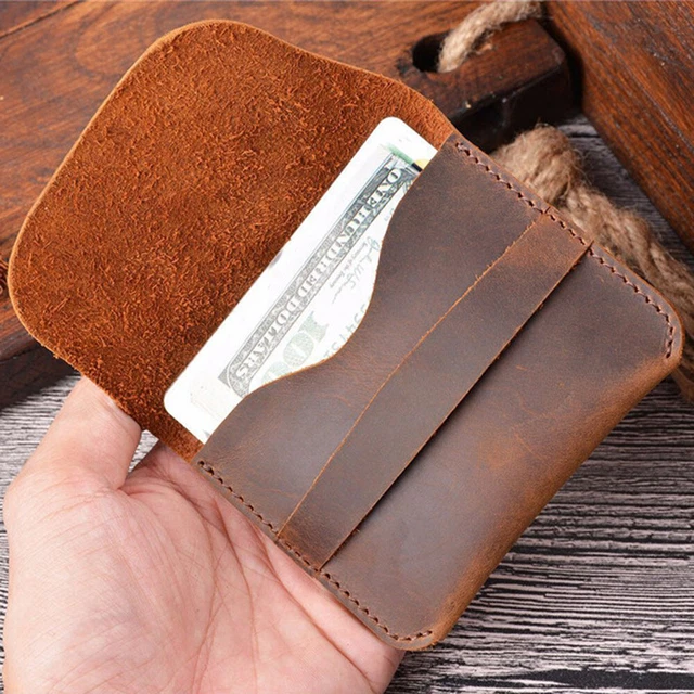 GENUINE LEATHER Men Small ID Credit Card Wallet Holder Slim Case Pocket Brown US