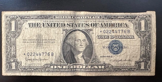 1957 STAR NOTE One Dollar Blue Seal Note Silver Certificate Old US Bill $1 Money