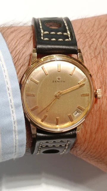 Montre Vintage Guy Gosard En Or 18K - Mouvement à Quartz, Cadran Jaune, Bracelet Cuir Marron, Neuf Avec étiquettes