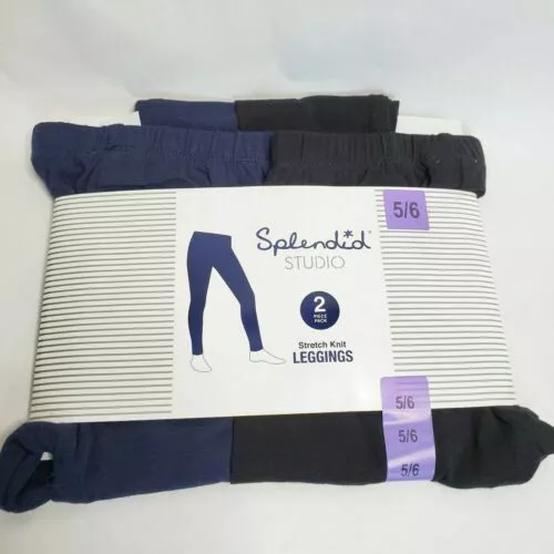 Splendid Studio Girls 2-Pack Stretch Knit Leggings - Black/Navy - Size 6X - New 3