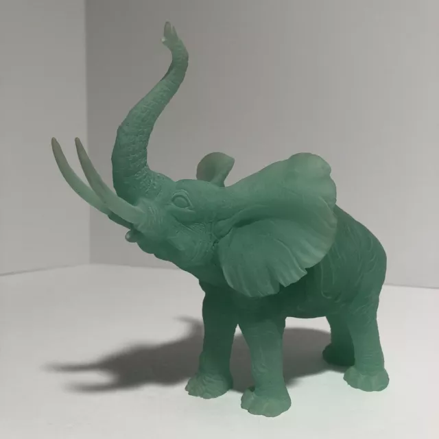 7” Jade Green Resin Elephant Figurine With Trunk Up For Good Luck Home Decor