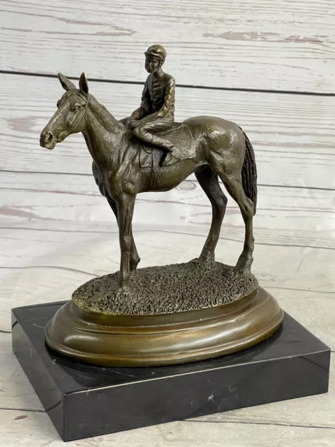 Horse Jockey Racing Equine Art Equestrian Collector Bronze Statue Sculpture
