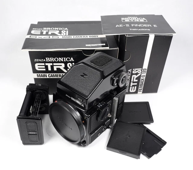 Zenza Bronica ETRSi Camera w/ AE-II Finder E, 120+220 Back, Box, etc., Near MINT