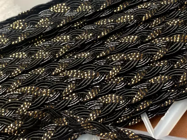 vintage metallic black gold 1/4" braid trim 1yd made in France