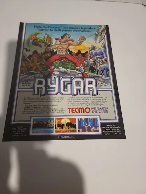 Flyer  TECMO,RYGAR 1986  Arcade Video Game advertisement original see pic