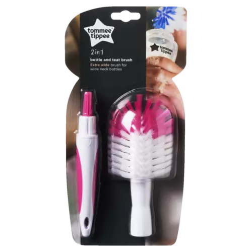 1x Tommee Tippee 2 in 1 Bottle and Teat Brush Scratch-Proof Thorough Cleaning (