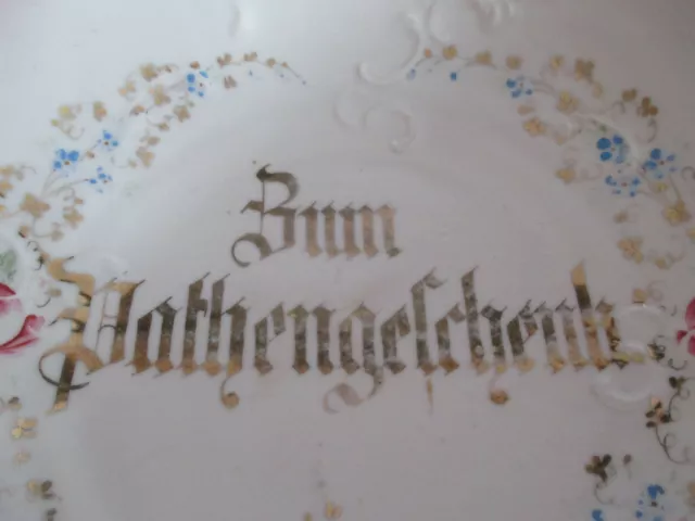 Alte Schüssel "Zum Pathengeschenk" um 1900, weiss/rosa, Vergoldung leicht ber. 2