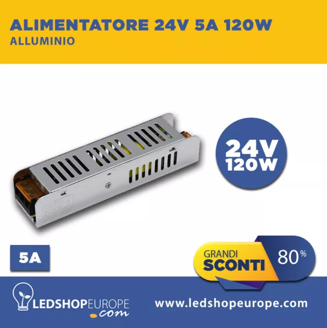 Alimentatore Driver Slim 5A 24V Striscia Led Trasformatore Stabilizz. 220 120W