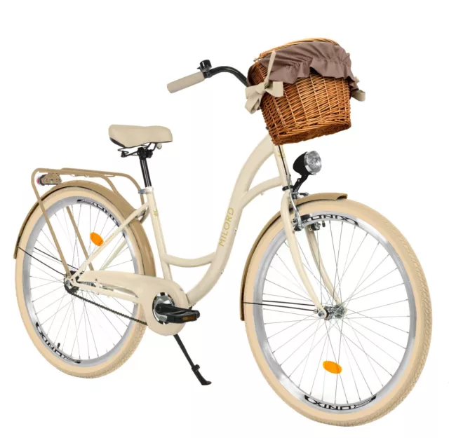 Milord Komfort Damenfahrrad Mit Weidenkorb Vintage Citybike, 28 Zoll, 1-Gang