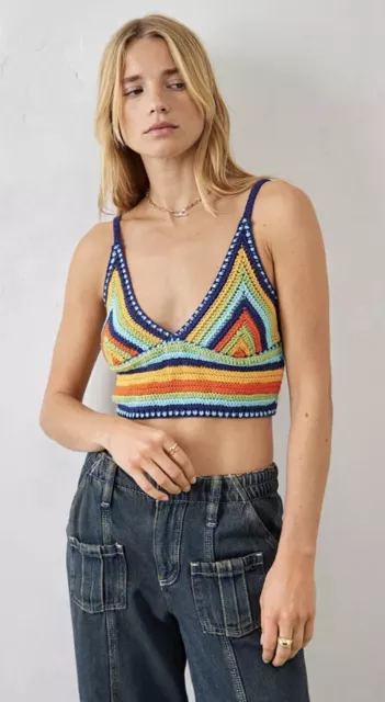 Urban Outfitters Gigi Cami Crop Top Crochet knit Rainbow Festival BNWT XS