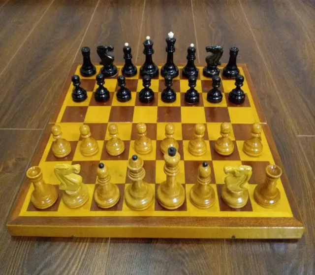 OLD Big Weighted Tournament Soviet USSR Vintage Wooden Chess Set