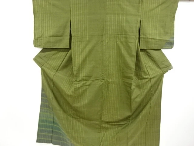 6567378: Japanese Kimono / Vintage Hitoe Homongi / Tsumugi / Woven Stripe & Grid
