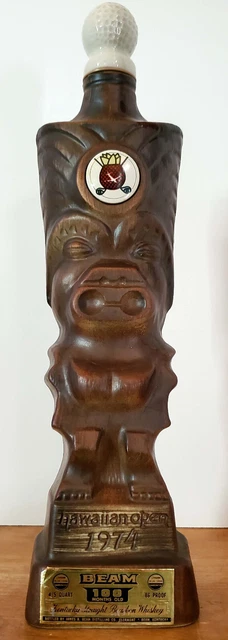 VTG Jim Beam 1974 United Airlines Hawaiian Open Tiki Golfball Whiskey Decanter