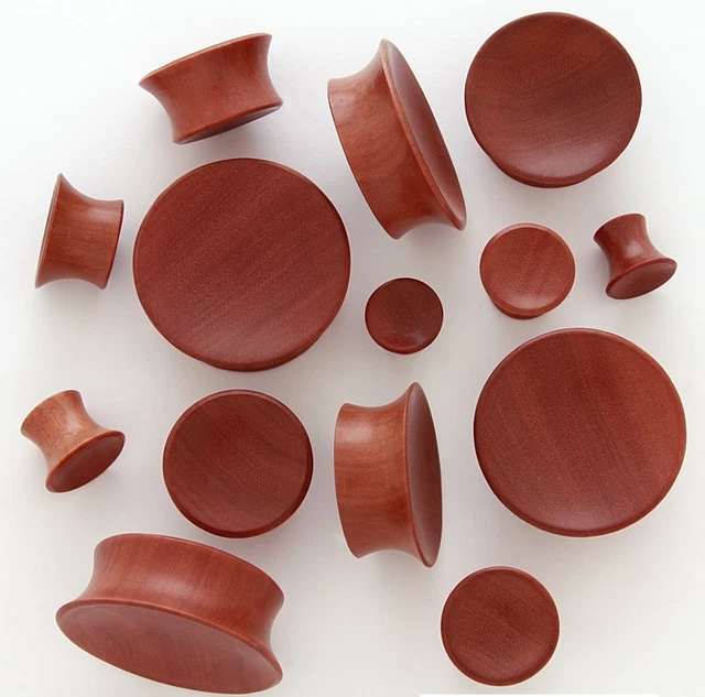 Pair 7/16" 11mm Red Saba Natural Organic Wood Concave Single Flare Ear Plugs 903