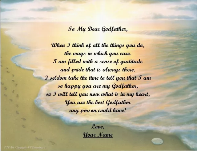 Christmas Gift/ Birthday Gift 4 Godfather Personalized Poem Gift Footprints~8x10