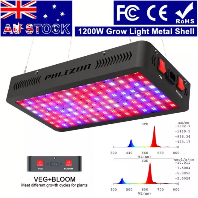 PHLIZON 600W LED Grow Light Full Spectrum Veg Bloom For Plants All Stage IR+UV