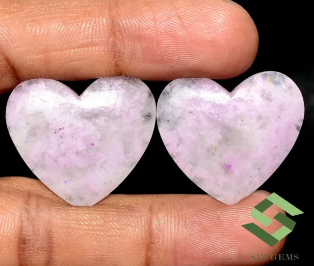 55.91 CTS Natural Kunzite Heart Shape Cabochon Pair 28x26 mm Loose Gemstones