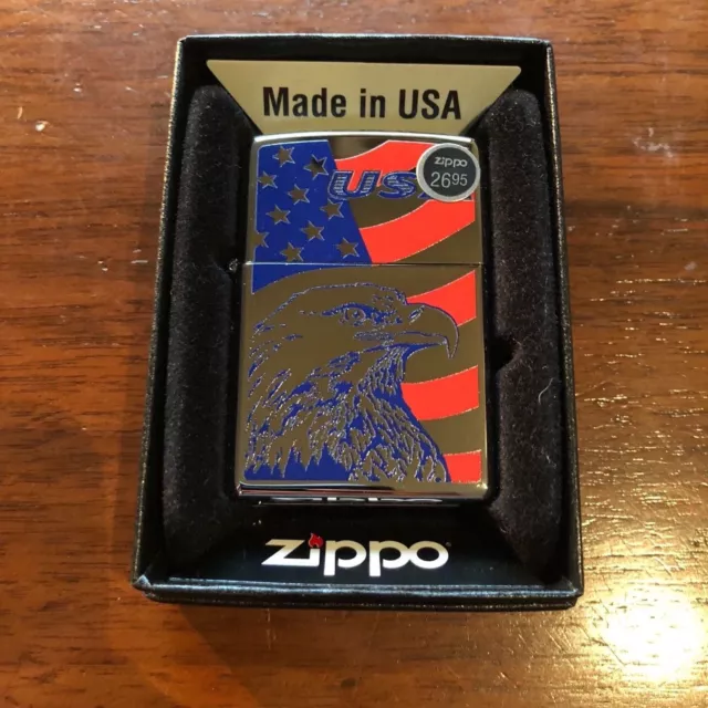 Zippo Lighter USA Left Eagle With Color High Polished 2017 Design