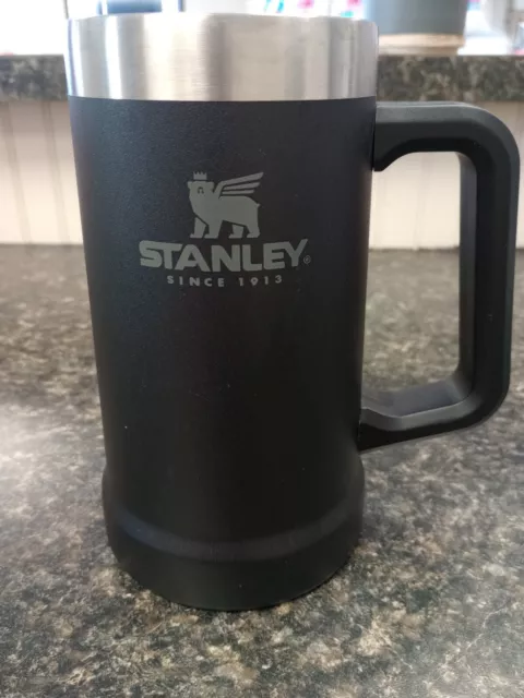 Stanley Black Stainless Steel Vacuum Insulated 24 oz Big Grip Beer Mug  EUC