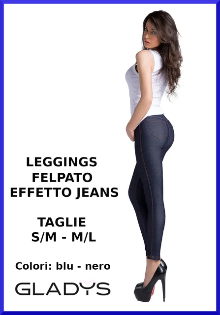 Leggings GLADYS da donna effetto jeans fuseaux leggins nero felpati taglie S M L