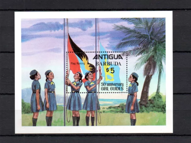 Barbuda 1986 sheet Flags/Girlscouts/Trees stamps (Michel Bl. 101) MNH