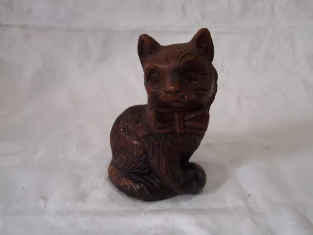 Vintage Priory Castings Brown Cat Wearing Bow with Ball Figurine Statue Ornament