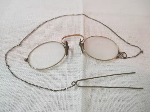 Pince Nez eyeglass spectacles w/ chain & hair pin Fits UL w/ retractor  pin 