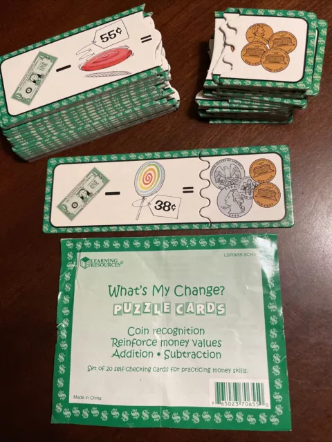 Learning Resources What's My Change? Puzzle Cards Educational Homeschool Math