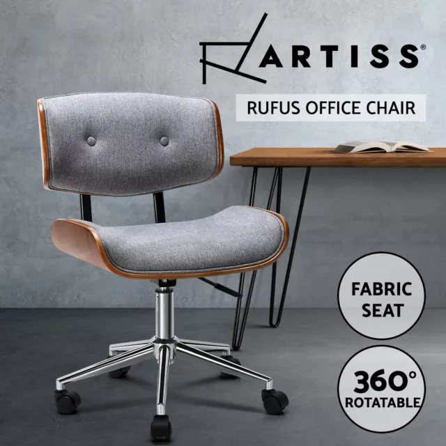 Artiss Wooden Office Chair Computer Desk Chairs Bentwood Fabric Seat Grey