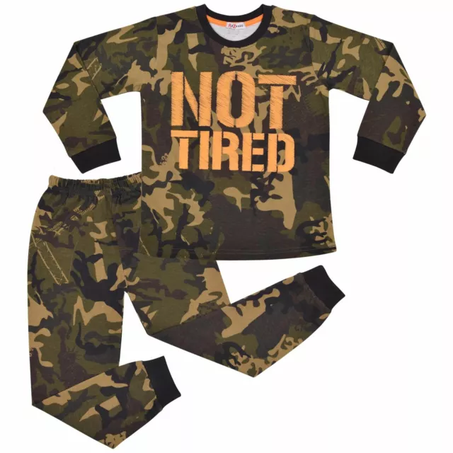 Kids Unisex Camo Green Print Pyjamas Children PJs Sleepwear Loungewear Age 2-13